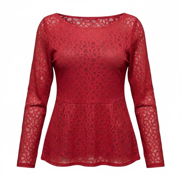 Lane Bryant Tops - Lane Bryant Vibrant Red Lace Semi Sheer Long Sleeve Top